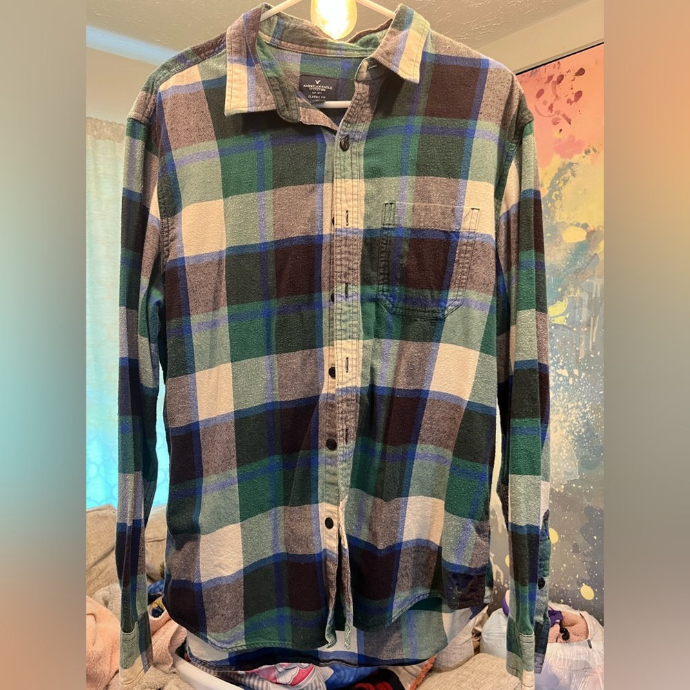 American Eagle Classic Fit Plaid Shirt Size L
